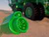 Green mining truck with electric charger 3d render