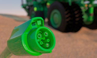 Green mining truck with electric charger 3d render