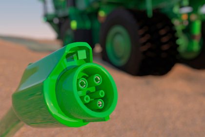 Green mining truck with electric charger 3d render