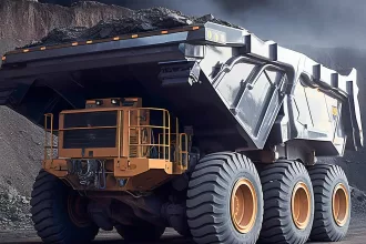 Large Autonomous Driverless Powerful Electric Drive Mining Truck in Open Pit.