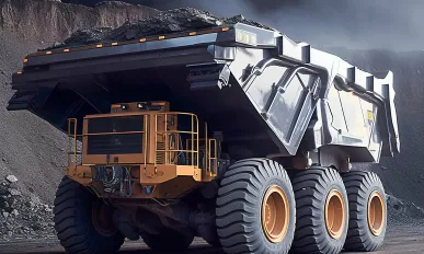 Large Autonomous Driverless Powerful Electric Drive Mining Truck in Open Pit.