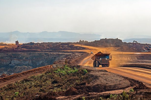 Dump truck in an open pit mine in Africa