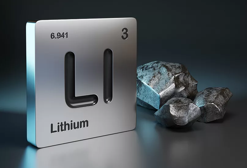 Lithium element symbol from the periodic table near metallic lit
